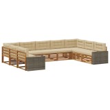 vidaXL Set de canapele de exterior cu pernă 9 pcs Natural și Bej 3383851