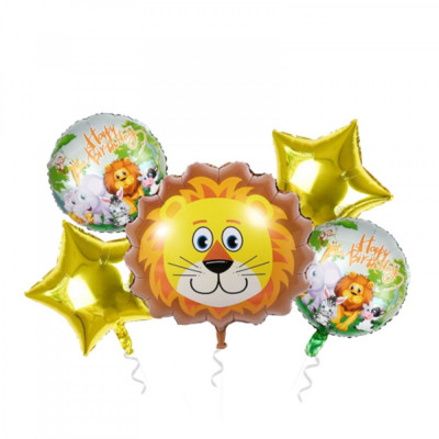 Buchet 5 baloane folie animale jungla - Tigru foto