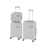 Set 3 Valize Rigide Leziter TraveLux Voyager VIII Gri, Material PP, Roti 360&deg;, TSA