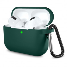 Husa de protectie compatibila apple airpods pro 1 / 2, smooth ultrathin material, dark green