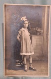 Poza fetita - fotografie tip carte postala - fotografie veche anii 1920, foto studio E. Popp - Bucuresti