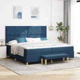Cumpara ieftin Pat cu arcuri cu headboard albastru 200 x 200 cm tesatura
