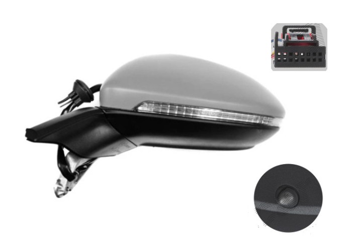 Oglinda exterioara Volkswagen Golf Viii, 11.2019-, montare stanga, reglaj electric; carcasa grunduita; incalzit; sticla asferica; geam cromat; memori