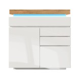 Comodă cu 2 uși &amp; 3 sertare, iluminare LED, dulap multifuncțional pentru living și dormitor, 110x39x115 cm, Alb