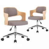 Scaune pivotante, 2 buc., gri taupe, lemn curbat &amp; textil