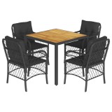 Set mobilier de gradina cu perne, 5 piese, negru, poliratan