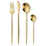 Tacamuri Portugheze, Cyrax, Set din 24 de Piese din Otel Inoxidabil, 6 Cutie, 6 Furculite, 6 Linguri de Masa, 6 Linguri pentru Ceai, Auriu