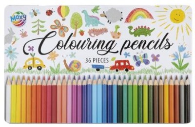 Set 36 creioane colorate in cutie metalica, Moxy foto