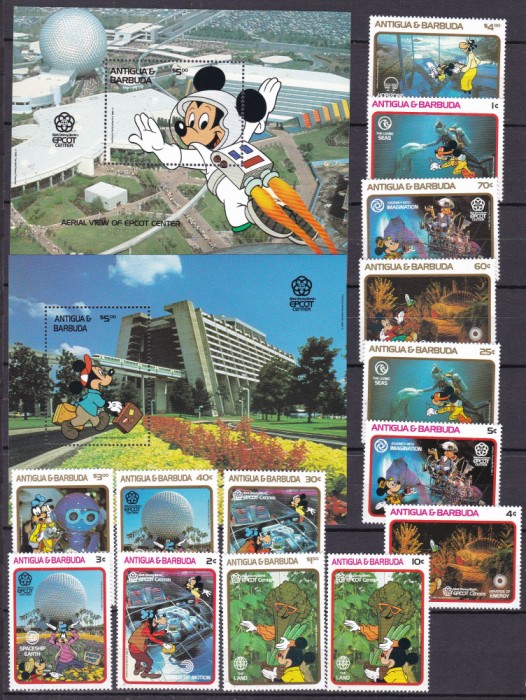 Antigua si Barbuda 1988 Disney cosmos MI 1126-1139 + 2 bl. 140, 141 MNH