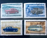 Rusia 1960 mașini, camion, mașină Volga, Moskvich 407,autobuz serie , 4v stampilata
