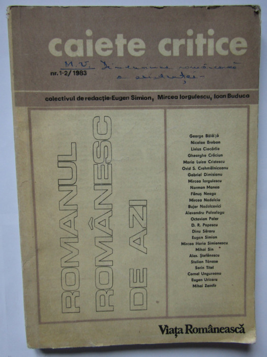 CAIETE CRITICE. ROMANUL ROMANESC DE AZI (nr. 1-2 / anul 1983)