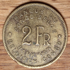 Congo belgian - moneda coloniala istorica - 2 franci / francs 1947 - elefant !