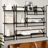Set rafturi de perete cu bare, 6 buc., negru, lemn