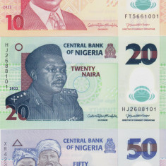 Bancnota Nigeria 10, 20 si 50 Naira 2020/22 - P39/40/41 UNC ( polimer - set x3 )