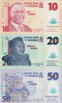 Bancnota Nigeria 10, 20 si 50 Naira 2020/22 - P39/40/41 UNC ( polimer - set x3 ) foto