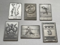 Lot de 6 plachete - medalii suedeze argintate cu tematica sportiva, anii 70, 80