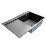 Chiuveta bucatarie B&Ouml;HM BH7849RBA, inox alimentar SUS304, 780 x 490 x 220 mm, finisaj Negru, picurator stanga, sifon inclus