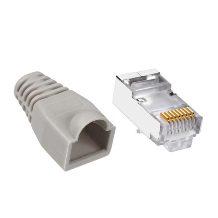 Set 30 x mufa ecranata + manson de protectie, RJ45, CAT5 CAT6, 8 pini 8P8C, gri