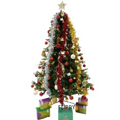 Set brad artificial de Craciun si elemente decorative, decorat cu conuri pin rosii, inaltime 210 cm, diametru 137 cm, 1172 ramuri, Flippy, verde, supo foto