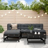 Cumpara ieftin Set mobilier de grădină cu perne, 5 piese, negru, lemn masiv