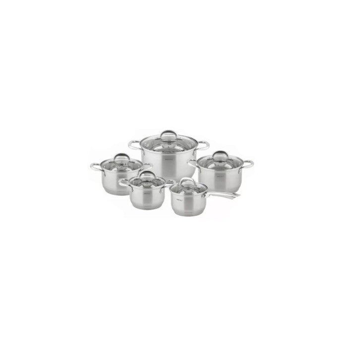 Set de 5 oale cu capac din inox, dimensiuni 16, 16, 18, 20, 24 cm, gri, Kinghoff