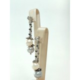 Cumpara ieftin Cercei Waterfall lungi cu perle cultura albe gri, argint 925 placat rodiu, zirconiu, 5cm, handmade Italia