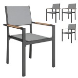 Outsunny Lot de 4 scaune de grădină, scaune de masă cu brațe efect de lemn cadru din aluminiu, gri deschis | Aosom Romania