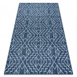Covor SISAL SION Geometric, Caro 21778 țesute plate albastru inchis / ecru, 80x150 cm