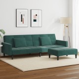 vidaXL Canapea extensibilă cu taburet, 2 locuri, verde &icirc;nchis, catifea 3258118