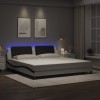 Cadru de pat cu lumini LED alb/negru 200x200 cm piele ecologică