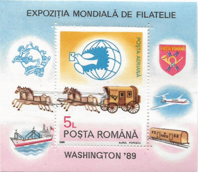 Colita Expozitia Mondiala de Filatelie &amp;quot;World Stamp Expo &amp;#039;89&amp;quot;, 1989 - NEOBLIT. foto