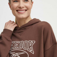 Reebok Classic hanorac de bumbac Archive Essentials femei, culoarea maro, cu glugă, cu imprimeu, 100075645