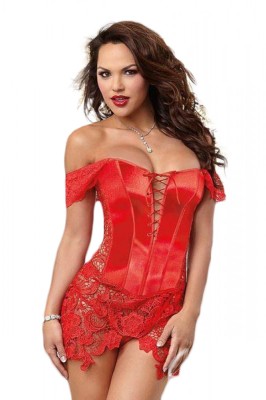 Z374-3 Corset sexy din imitatie piele cu insertii brodate si snur reglabil foto