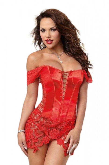 Z374-3 Corset sexy din imitatie piele cu insertii brodate si snur reglabil