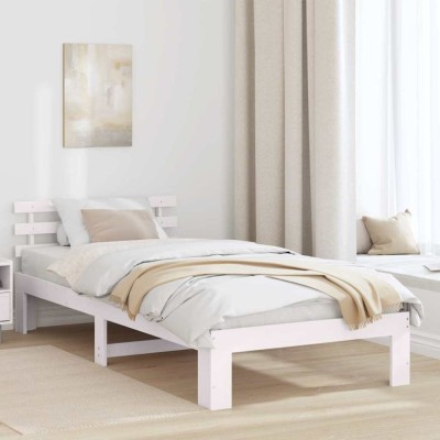 vidaXL Cadru de pat din lemn de pin alb Alb Lemn masiv 90 x 200 cm foto