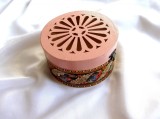 Cutie Lemn Rotunda Decorata, Tehnica Servetelului, Pictata Manual, Diametru 15cm, Cutie Bijuterii