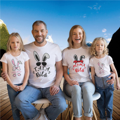 Set 4 tricouri personalizate familie, mama, tata, doua fetite, &amp;quot;FAMILIA RILA&amp;quot;, Alb, Bumbac foto