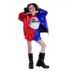 Costum deghizare Halloween copii, eroina Harley Quinn, albastru roșu, poliester
