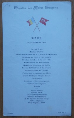 Meniu Capsa, Dineu al Ministerului Afacerilor Externe, 6 martie 1907 foto
