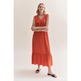 Rochie lunga fara maneci Phila portocaliu