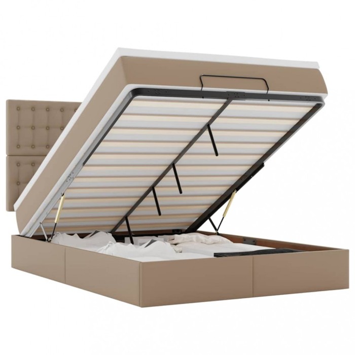Cadru de pat otoman cu saltea Cappucino piele artificiala