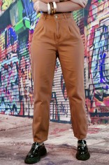 F920-16 Blugi model boyfriend cu talie inalta din denim colorat