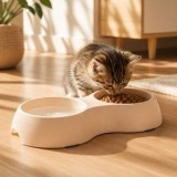 Bol Dublu din Plastic pentru Animale de Companie, 2 x 450 ml, Bej, 33x18x5 cm, CMCLASS