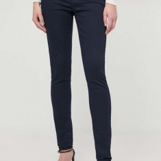 Morgan pantaloni femei, culoarea albastru marin, mulata, medium waist