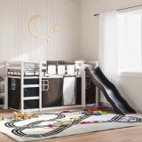 Cumpara ieftin Pat supraetajat cu tobogan și perdele, alb și negru, 80x200 cm
