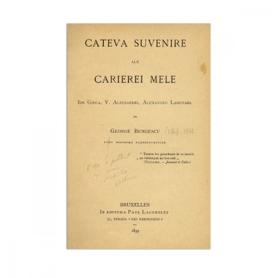 George Bengescu, C&amp;acirc;teva suvenire ale carierei mele, 1899 foto