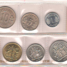 SV * ISLANDA SET MONETARIE 1 KRONA si 5 - 10 - 50 KRONUR 1975 UNC+