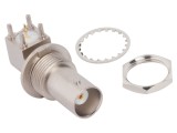 Conector BNC soclu mamă unghi 90&deg; 50&Omega; THT PTFE aurit
