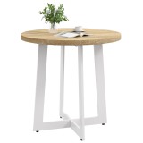 HOMCOM Masă de Dining Rotundă pentru 4 Persoane Masă de Bucătărie cu Blat de Lemn și Bază de Oțel &Icirc;ncrucișată &Oslash;80x75 cm Stejar | Aosom Romania