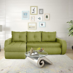 Coltar extensibil reversibil Siena Lux Lime 243x141x81 cm cu lada de depozitare